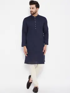 even Men Blue Solid Dobby Kurta
