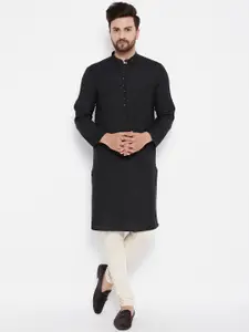 even Men Black Solid Kurta