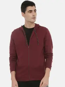 3PIN Men Maroon Solid Hooded Sweatshirt