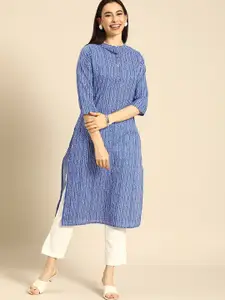 Anouk Women Blue & White Printed Kurta