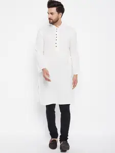 even Men White Checked Dobby Kurta