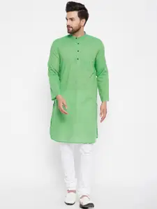 even Men Solid Green Striped Kurta