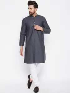 even Men Grey Geometric Printed Dobby Kurta