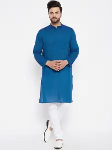 even Men Blue Geometric Striped Dobby Kurta