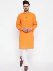 even Men Orange Striped Kurta