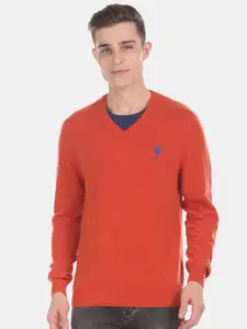 U.S. Polo Assn. U S Polo Assn Men Orange Pullover Sweater