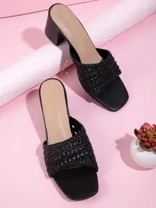 CORSICA Women Black Solid Woven Design Block Heels