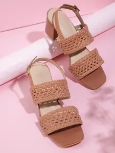 CORSICA Women Tan Brown Woven Design Block Heels