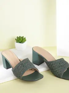 CORSICA Women Green Solid Woven Design Block Heels