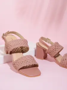 CORSICA Women Dusty Pink Woven Textured Block Heels