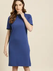 ether Women Blue Pure Cotton Solid T-shirt Dress