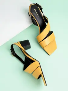 Mast & Harbour Mustard Yellow Textured Block Heels