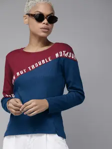 Roadster Colourblocked Long Sleeves Round Neck Top