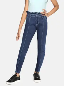 UTH by Roadster Girls Blue High-Rise Paperbag Waist Stretchable Jeans