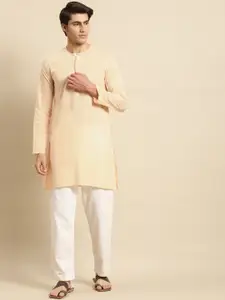 RAJUBHAI HARGOVINDAS Men Cream-Coloured Solid Pure Cotton Straight Kurta