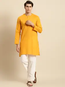 RAJUBHAI HARGOVINDAS Men Mustard Yellow Solid Pure Cotton Straight Kurta