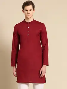 RAJUBHAI HARGOVINDAS Men Red Solid Cotton Straight Kurta