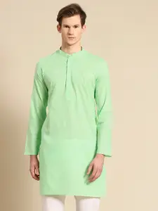 RAJUBHAI HARGOVINDAS Men Green Solid Cotton Straight Kurta