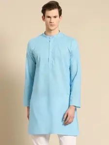 RAJUBHAI HARGOVINDAS Men Blue Solid Cotton Straight Kurta