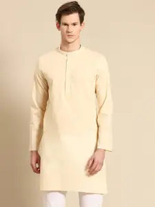 RAJUBHAI HARGOVINDAS Men Cream-Coloured Solid Cotton Straight Kurta