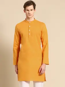 RAJUBHAI HARGOVINDAS Men Mustard Yellow Solid Cotton Straight Kurta