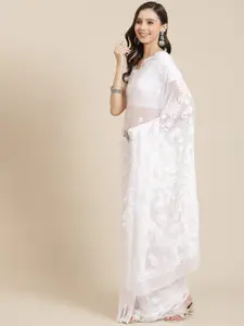ADA White Chikankari Embroidered Saree