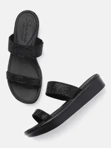 Skechers Women Black Embellished Open Toe Flats