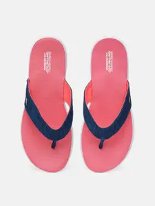 Skechers Women Navy Blue & Pink Self Design On The Go MAUI Goga Mat Thong Flip-Flops