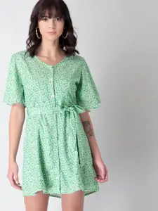 FabAlley Women Green Floral Georgette Dress