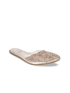 The Desi Dulhan Women Gold-Toned Embellished Mules Flats
