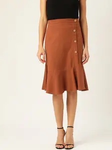 Off Label Women Brown Pure Cotton Solid A-Line Skirt
