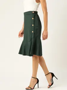 Off Label Women Green Pure Cotton Solid A-Line Skirt