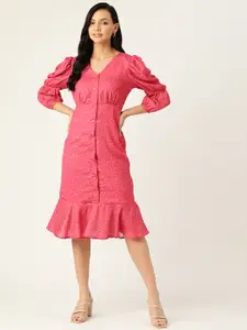 Off Label Pink & Yellow Polka Dots Midi Dress
