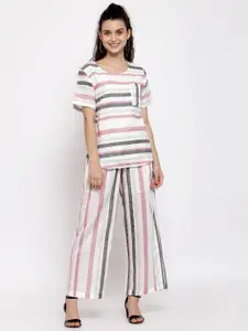 KLOTTHE Women White & Grey Striped Top with Palazzos