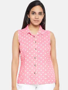Honey by Pantaloons Women Pink & White Polka Dots Printed Casual Shirt