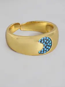 Blueberry Women Blue Gold-Plated Stone-Studded Shawwal Moon Adjustable Finger Ring