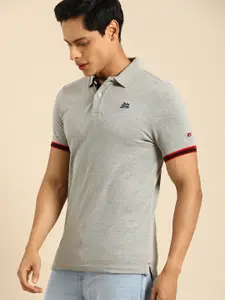Being Human Men Grey Melange Solid Polo Collar T-shirt