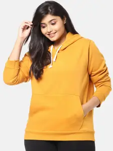 Instafab Plus Women Mustard Solid Hooded Pullover Sweatshirt