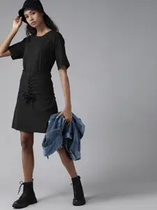 Roadster Black Solid Lace-Up A-Line Dress