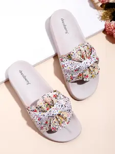 DressBerry Women Ditsy Floral Print Sliders with Bow Detail