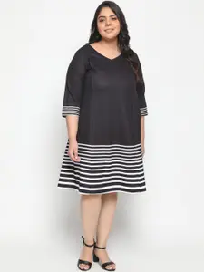 Amydus Women Plus Size Black & White Striped A-Line Dress