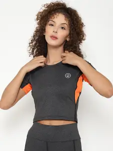 CHKOKKO Women Grey  Orange Regular Gym Crop Top