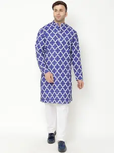 Hangup Men Blue Printed Kurta with Churidar