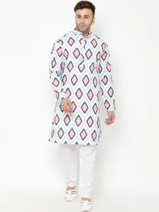 Hangup Men Blue Printed Kurta with Pyjamas