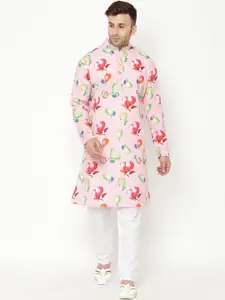 Hangup Men Pink Printed Kurta with Pyjamas