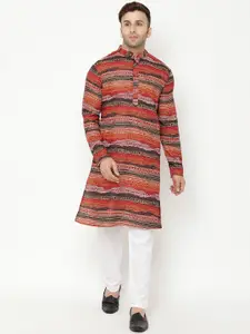 Hangup Men Brown Tribal Printed Kurta with Churidar