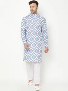 Hangup Men Blue Printed Kurta with Pyjamas