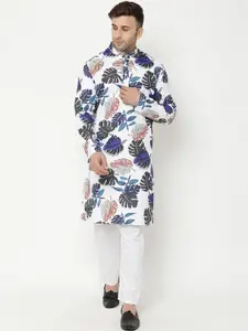 Hangup Men White Floral Printed Kurta with Pyjamas