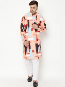 Hangup Men Orange Printed Kurta with Churidar