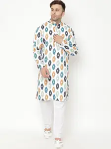 Hangup Men White Printed Kurta with Pyjamas
